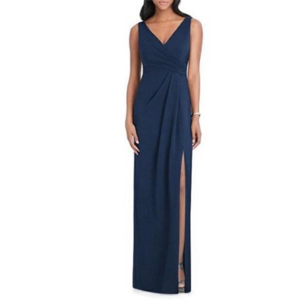 After Six Blue Pleated Surplice Stretch Crape gown XXS.